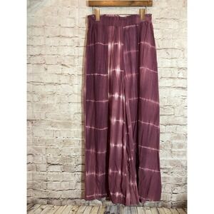 Hem & Thread Hippie Pants Womens Medium Plum Purple Tie Dye Front Slits Wide Leg